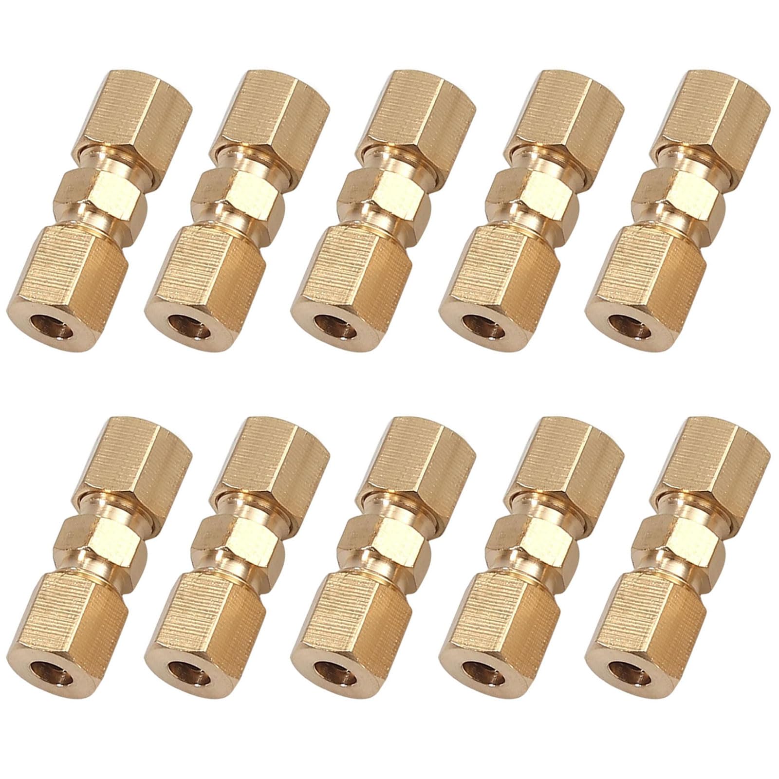 GIONAR 10 Pcs 3/16" Brass Brake Line Compression Unions Connector, Brake Pipe Fittings Kit, Self-Locking Straight Brass Brake Pipe Connector, Car Brake Line Kit, for 4.75mm Dia Brake Pipe