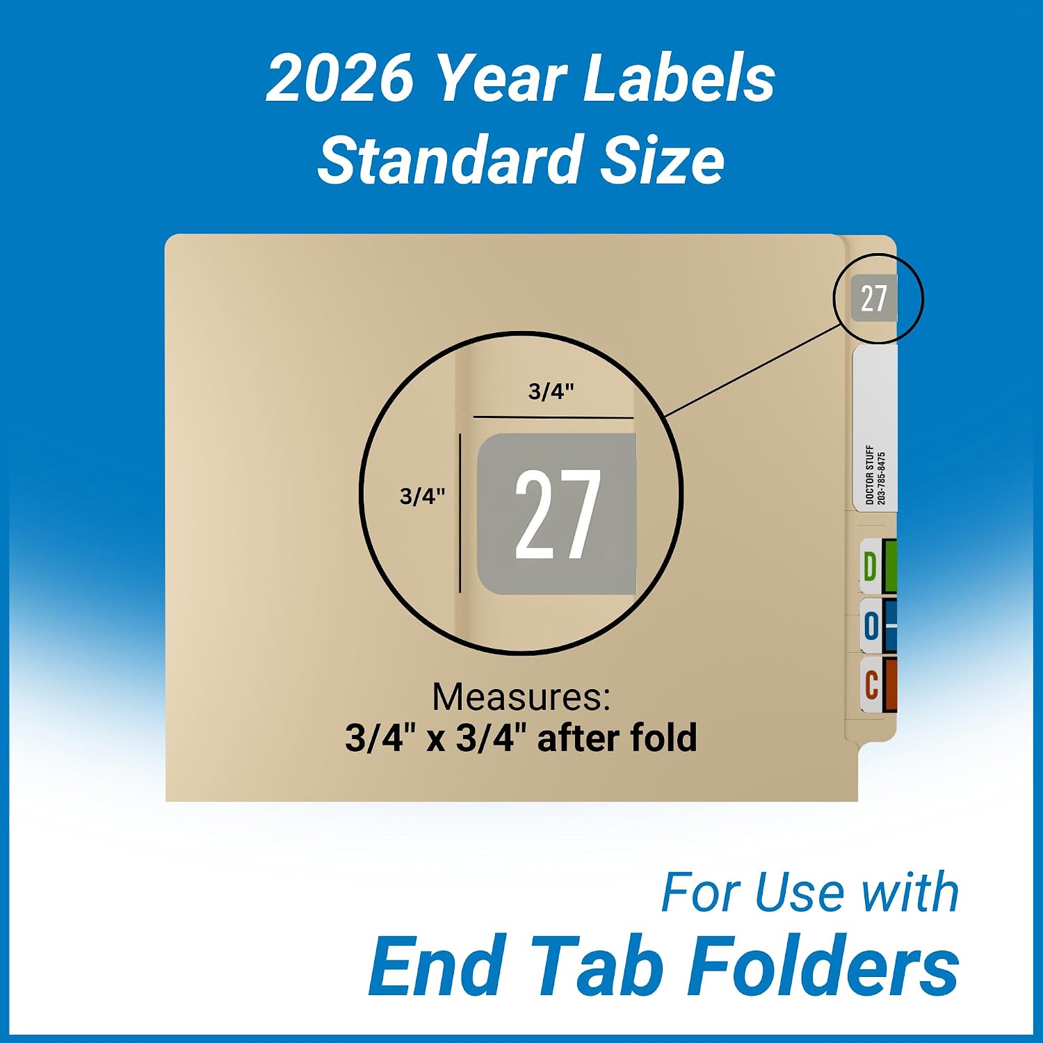 2027 Year Stickers, Doctor Stuff 2027 Chart Stickers, Gray Color Coded, GBS/VRE Style, USA Made Year Labels for End Tab File Folders, 500 Labels/Roll in a Dispenser Box, 3/4" x 1-1/2"