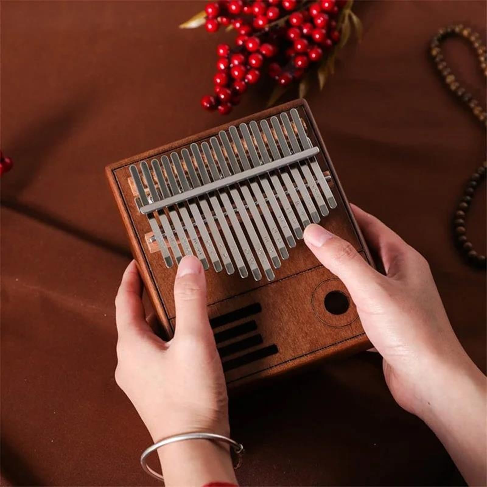 Principianti Kalimba 17 Tasti Kalimba Mogano Massello Africano Pollice Dito Pianoforte Suonare Con Chitarra Tastiera Strumenti Musicali In Legno(Borwn with bag)