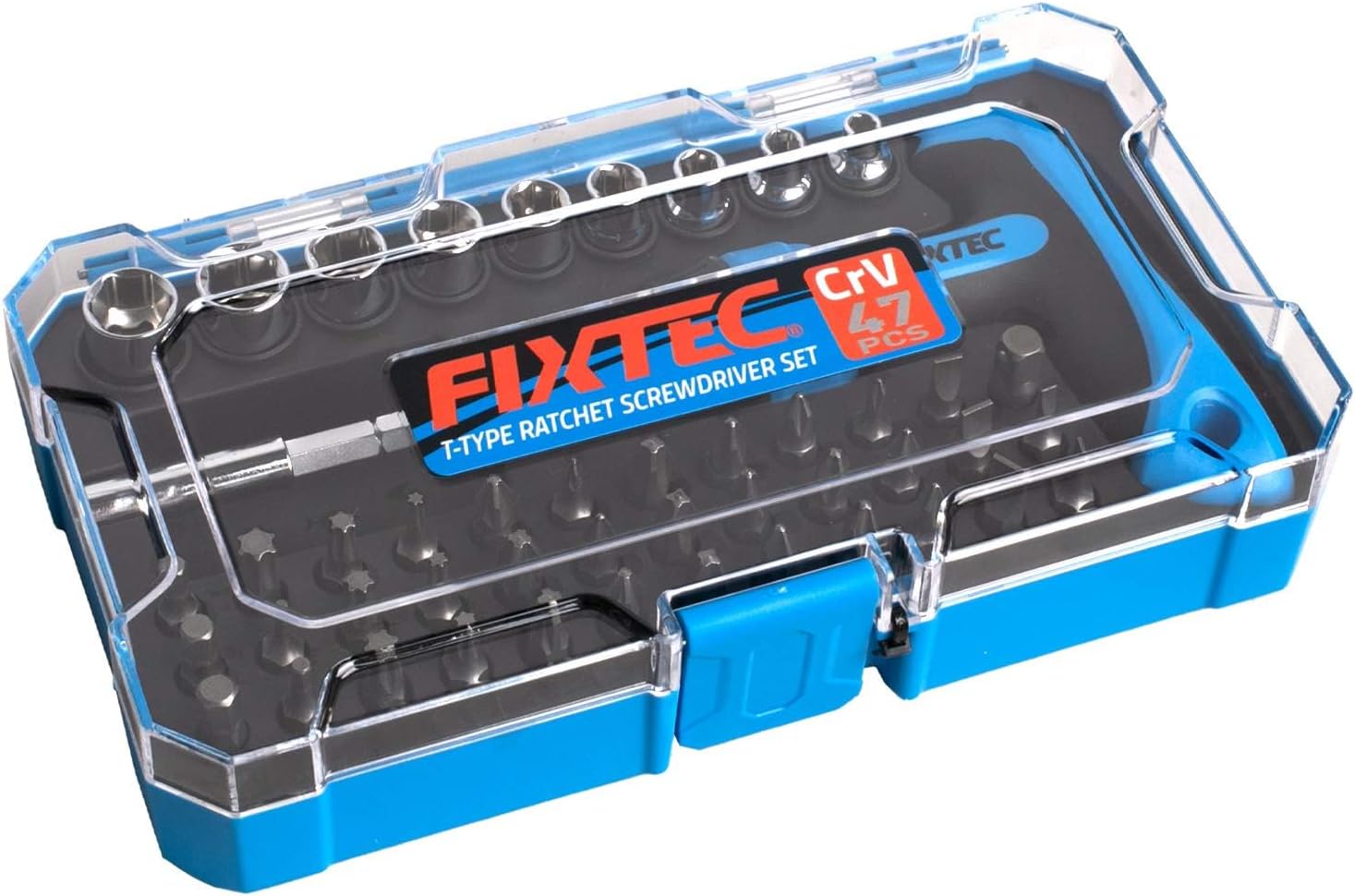 FIXTEC 47-Piece Screwdriver Bit Set Ratchet Wrench Magnetic T-Handle Home Repair Kit with Plastic Toolbox Storage Case