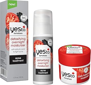 Tomatoes Daily Balancing Moisturizer & Tomatoes Detoxifying Overnight Moisturizer, Blemish Fighting Formula That Recharge Skin With Antioxidants, Natural Vegan & Cruelty Free, 1.7 Fl Oz