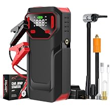 MT21 Jump Starter with Air Compressor 5000ASpark-Proof & Reverse Polarity Protected 12V Booster Pack with LED Light,150PSI Portable Jump Box & Tire Inflator for 10L Gas/8L Diesel Engines