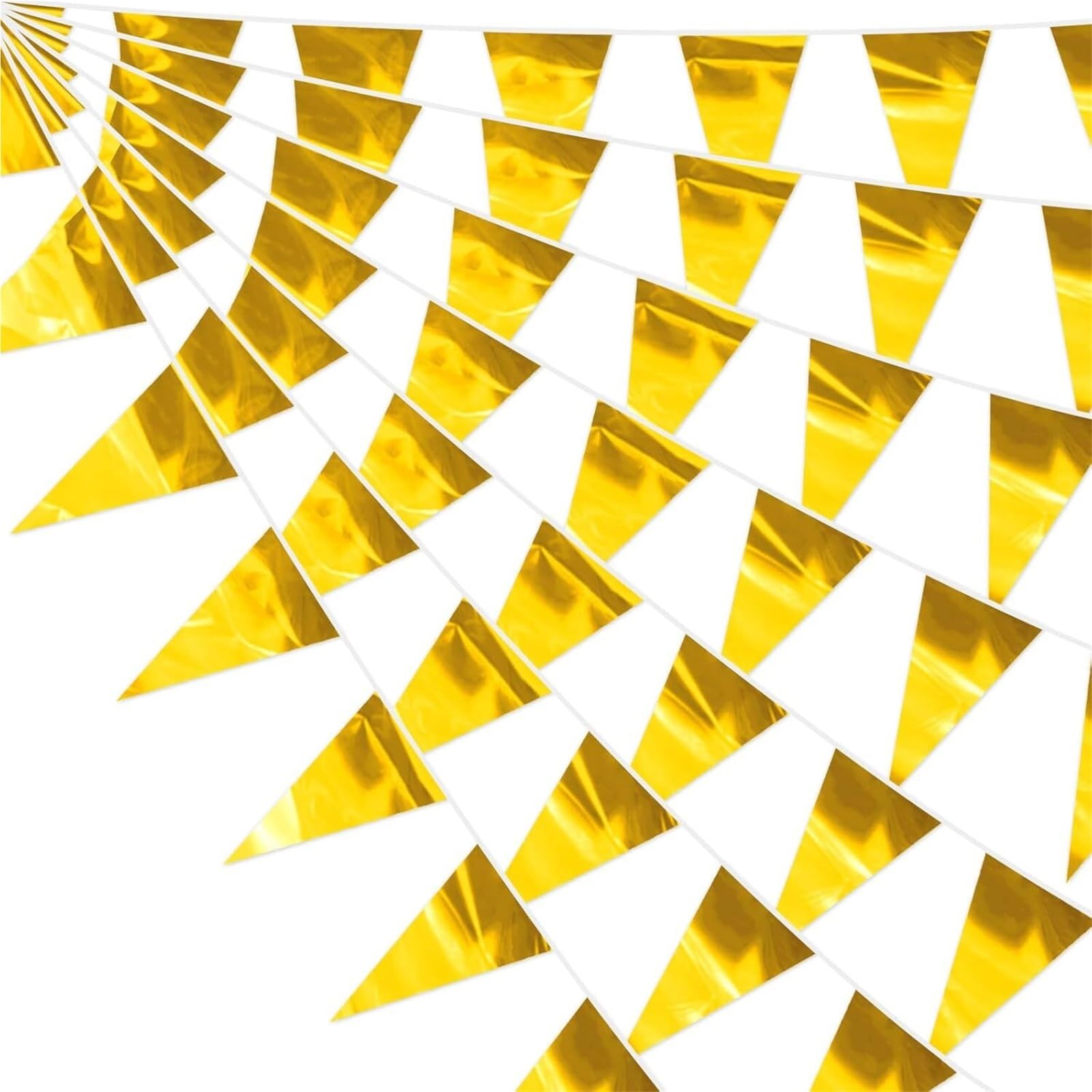 32,8 Fuß goldenes Glitzer-Wimpelbanner – metallische dreieckige Wimpelkette for Hochzeit, Geburtstag, Party-Dekoration, wiederverwendbare Girlande Für Dekoration(Gold,3 PCS)