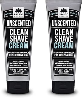Pacific Shaving Company Clean Shave Cream - UNSCENTED | Natural Shaving Cream for Sensitive Skin (7 oz) - Pack of 2