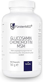 FürstenMED® Glucosamin Chondroitin MSM Hochdosiert + Vitamin C, 180 Kapseln als 4 Fach Komplex mit Glucosamine, Laborgeprüft & Ohne unerwünschte Zusatzstoffe