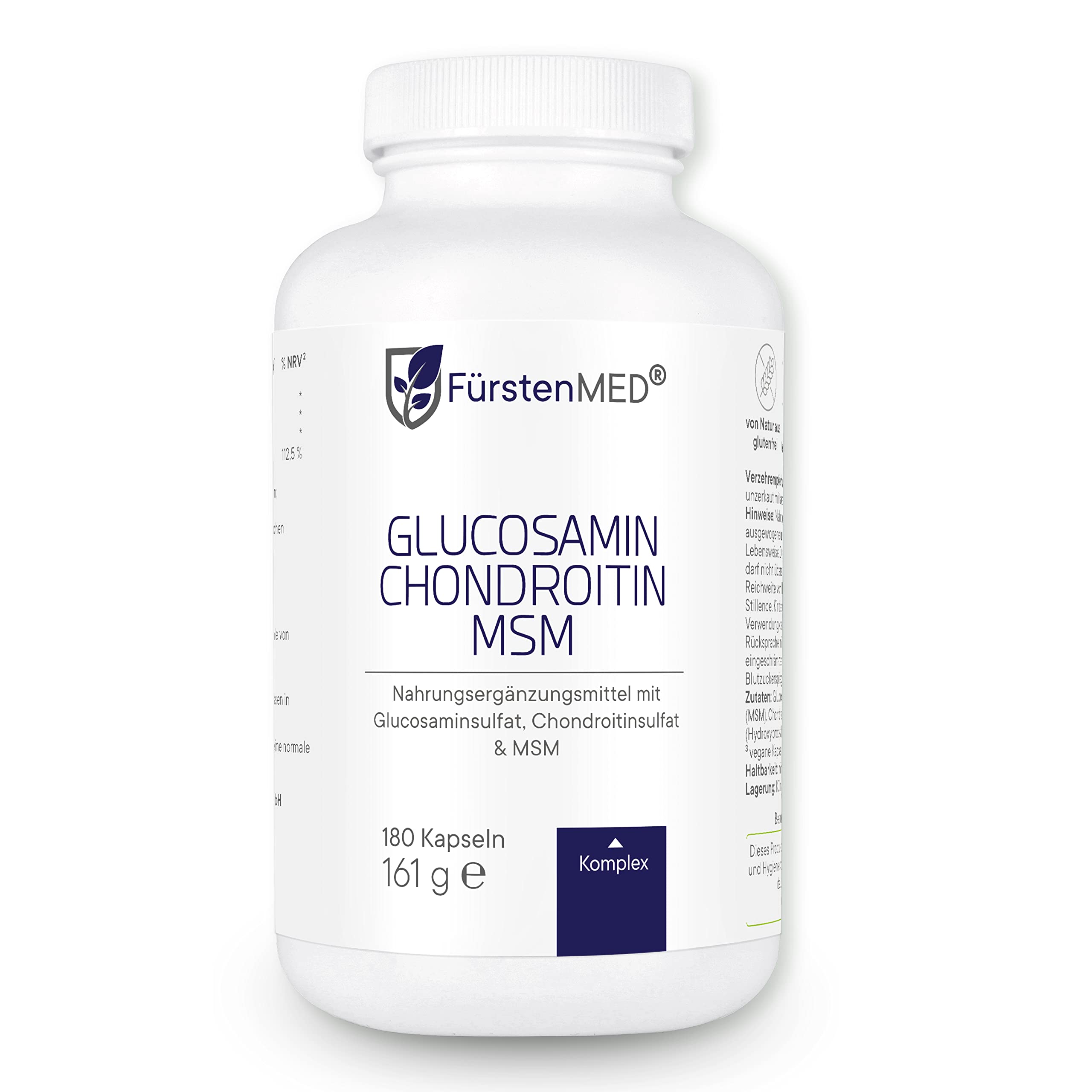 FürstenMED® Glucosamin Chondroitin MSM Hochdosiert + Vitamin C, 180 Kapseln als 4 Fach Komplex mit Glucosamine, Laborgeprüft & Ohne unerwünschte Zusatzstoffe