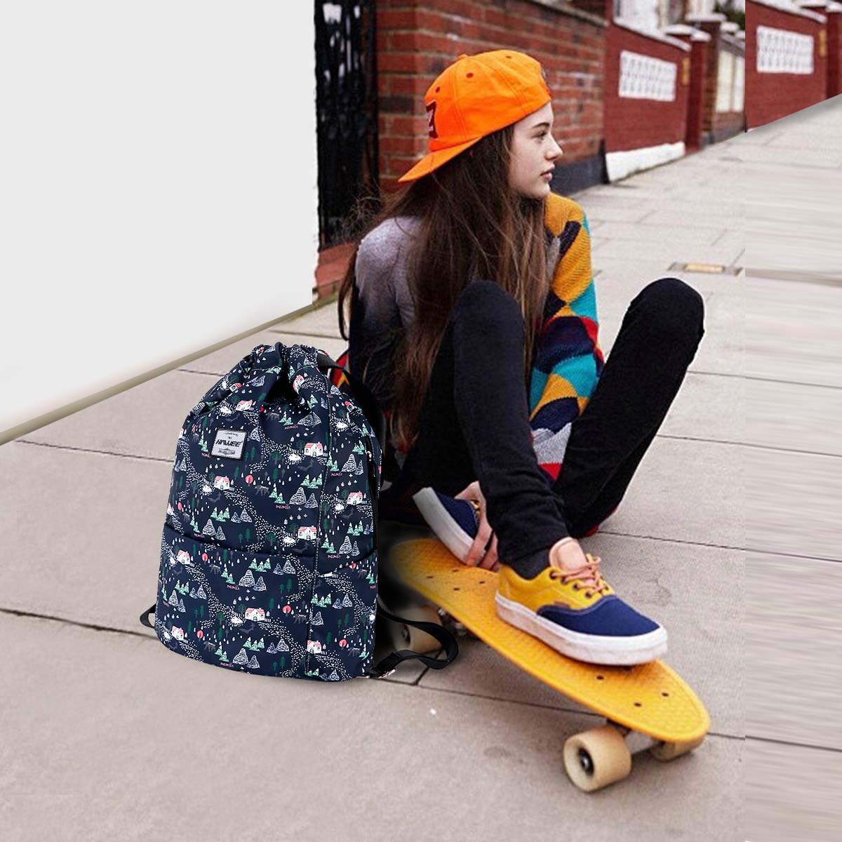 Impermeable Casual Mochila con Cordón Grande Deporte Bolso de Gimnasia Mochila de Cuerda Unisex para Mujer Hombre Vida Cotidiana Aire Libre Yoga Escuela Playa Nadar — view 6