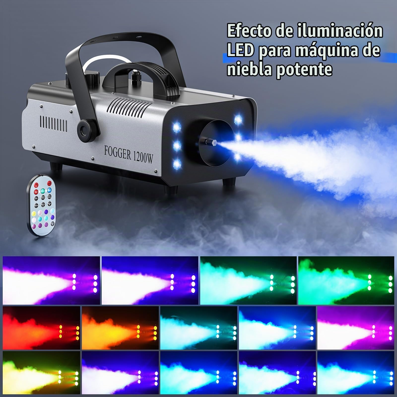 Máquina de Humo, FODEXAZY 1200W 6 LEDs RGB Máquina de Niebla con Mando a Distancia Inalámbrico y Tanque de 1L para Hogar Fiesta Boda Espectáculo Bar Escenario