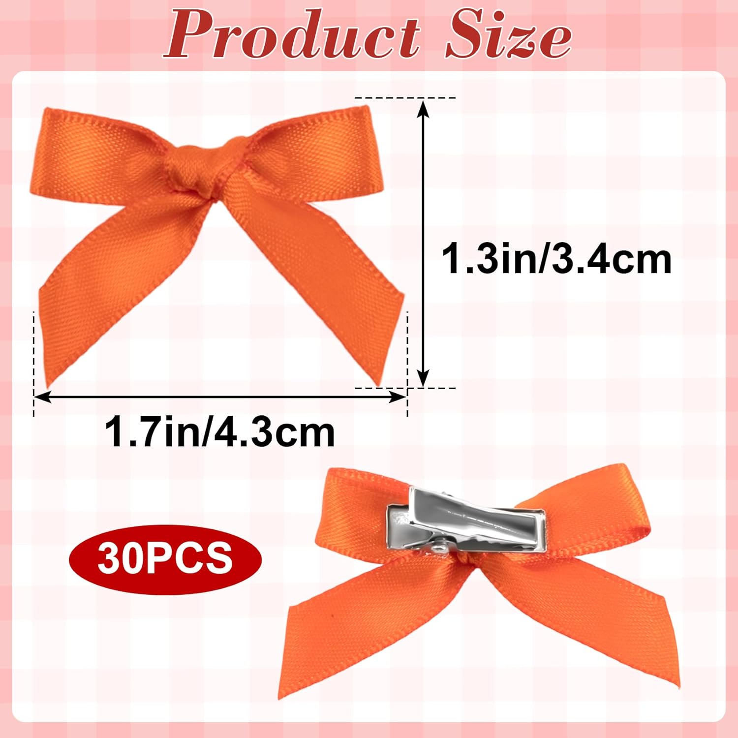 20 PCS Orange Mini Bow Hair Clips, Small Barrettes for Hair, Orange Bows Accessories, Plaid Ribbon Bows for Hairstyles Decoration for Halloween, Christmas for Women - Image 2