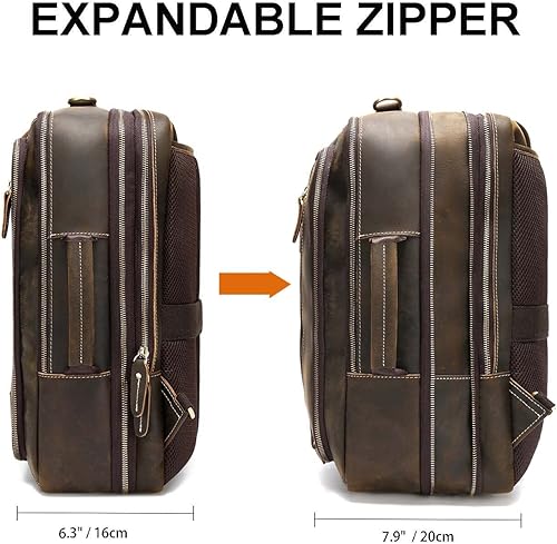 Miniatura 4 de Mochila vintage de cuero expandible 2 en 1 para hombre, maletín cruzado de hombro grande, mochila de viaje para trabajo, senderismo, para laptop