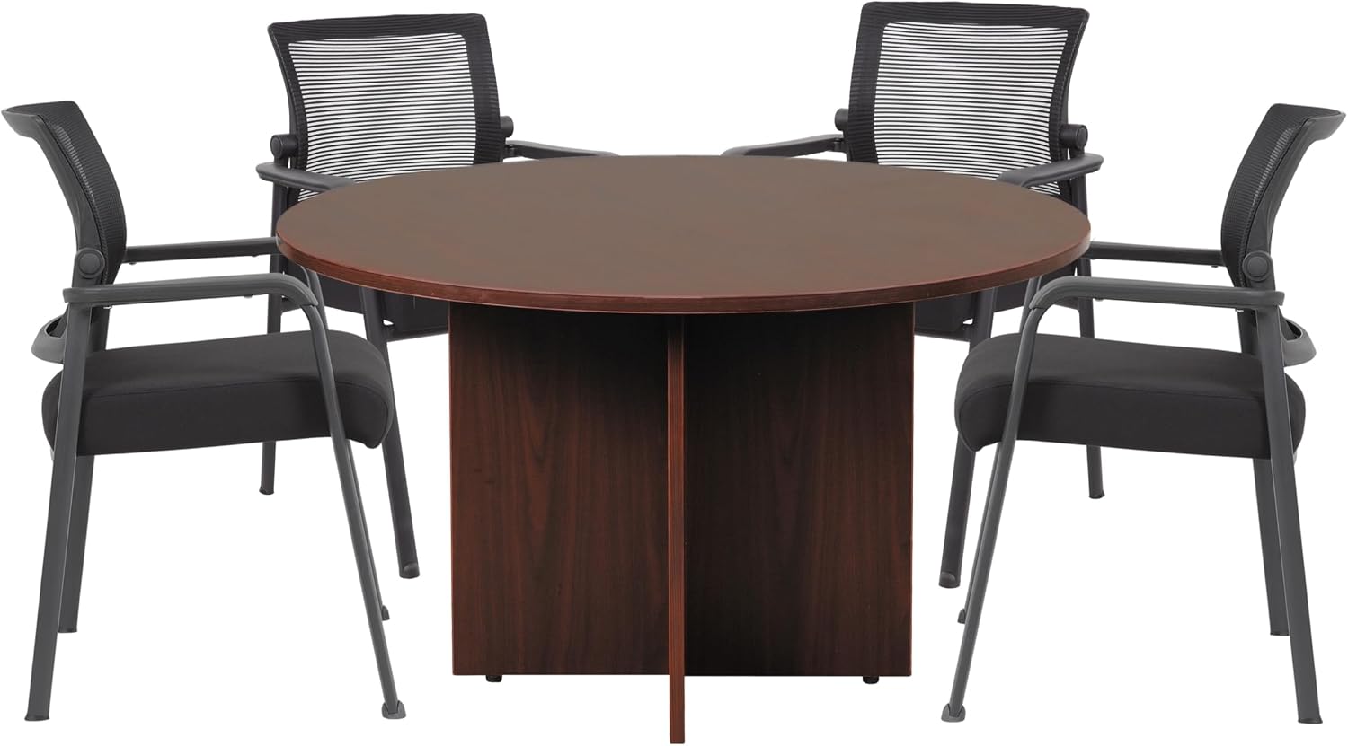 Boss Office Products 47" W Conference Table with 4 Mesh Guest Chairs, Mahogany