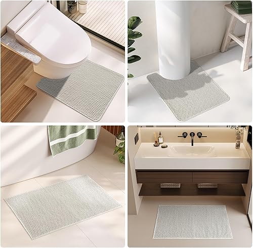Miniatura 8 de Alfombras de baño antideslizantes, lavables, súper absorbentes, delgadas, para baño, de secado rápido, de pelo bajo, color blanco marfil, 24 x 47