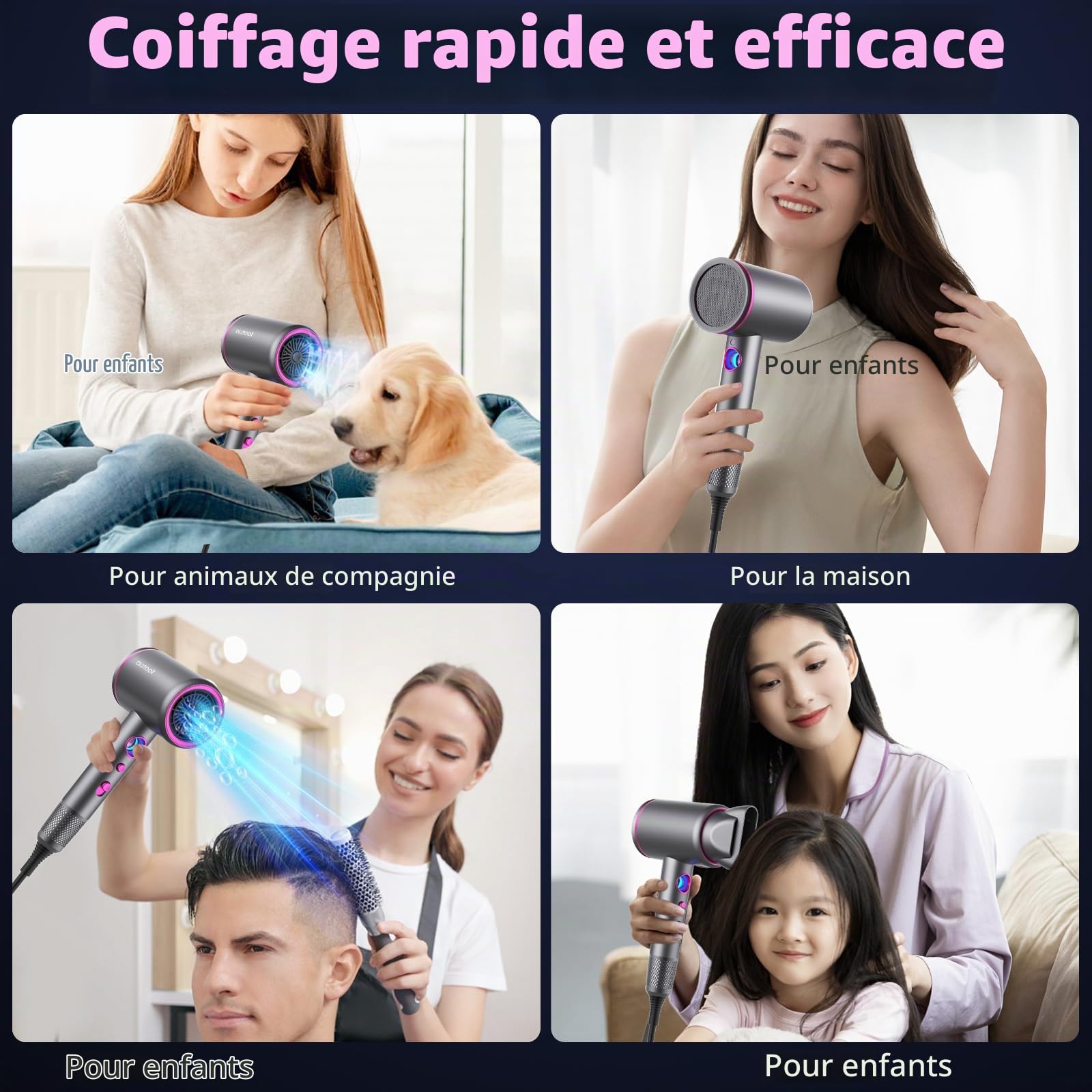 Anluomania Sèche-Cheveux Ionique, 2400W Seche Cheveux Professionnel, Sèche-cheveux Voyage, Hair Dryer Puissant 3 Températures/ 3 Vitesses, seche Cheveux Boucle, Seche Cheveux Silencieux Con 3 annexe