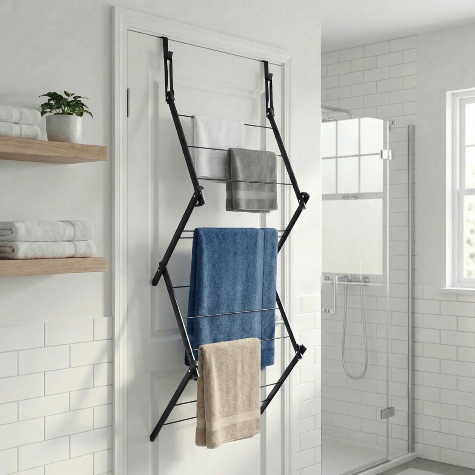 OHS Over Door Clothes Airer - Compact Drying Rack - 5m Drying Space - White Finish