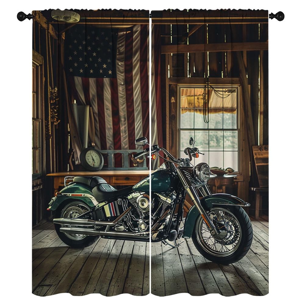 Vintage American Motorcycle Blackout Curtain Panels for Living Room Antique Mechanical Motorcycle Enthusiast Decorative Curtains for Bedroom Living