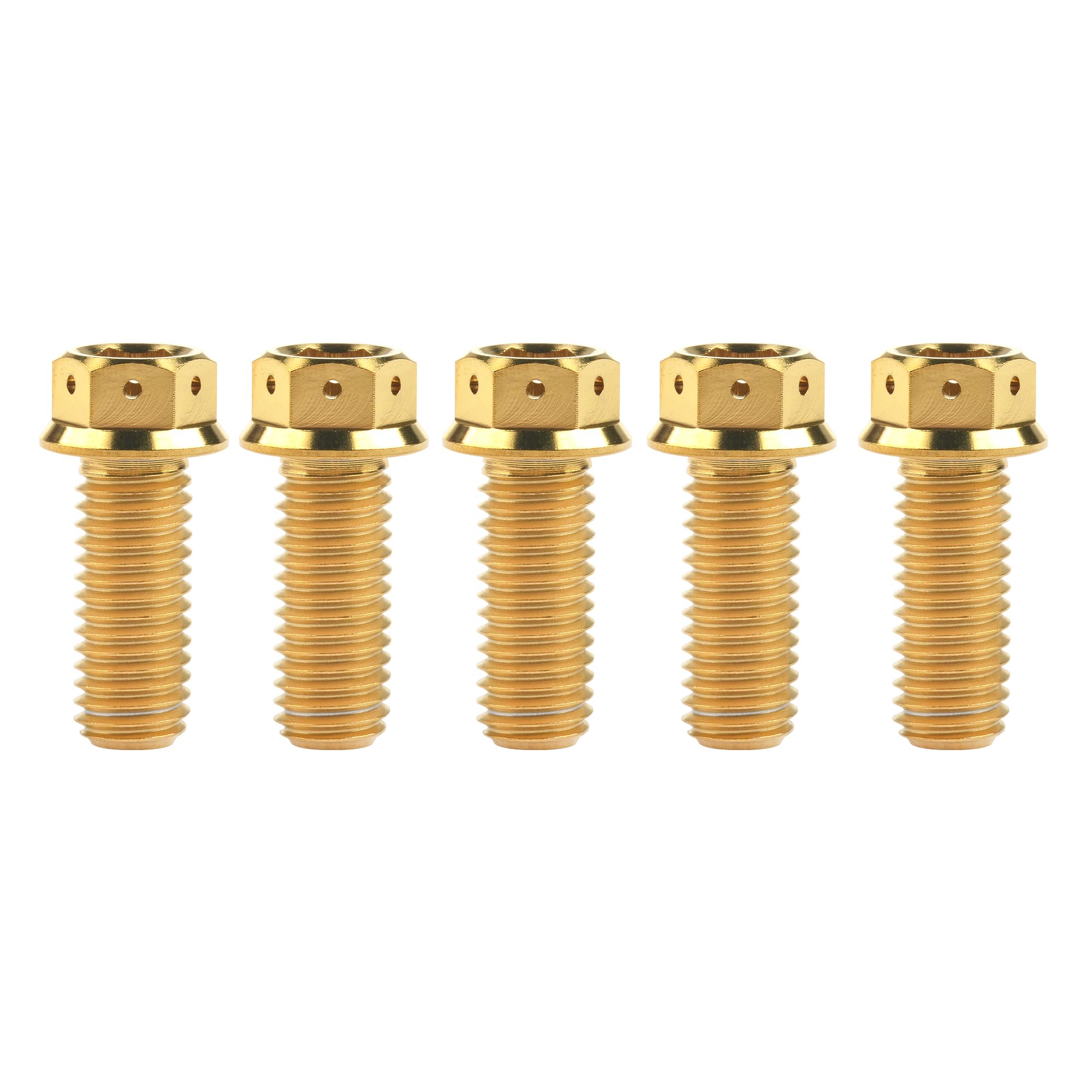 Ruifu Titanium M6 M8 M10 10 15 20 25 30 35 40 45 50 55 60 65 70 75 80 85 90mm Flange Allen Key Head Bicycle Bolts Screws Pack of 5 (Gold, M10x20mm Pitch1.5)