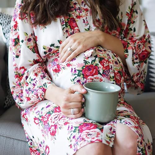 Miniatura 4 de AWIBMK Mommy and Me Robe and Swaddle Set Floral Maternity and Baby Matching Delivery Blanket Headband for Mom Girl Boy 4pcs