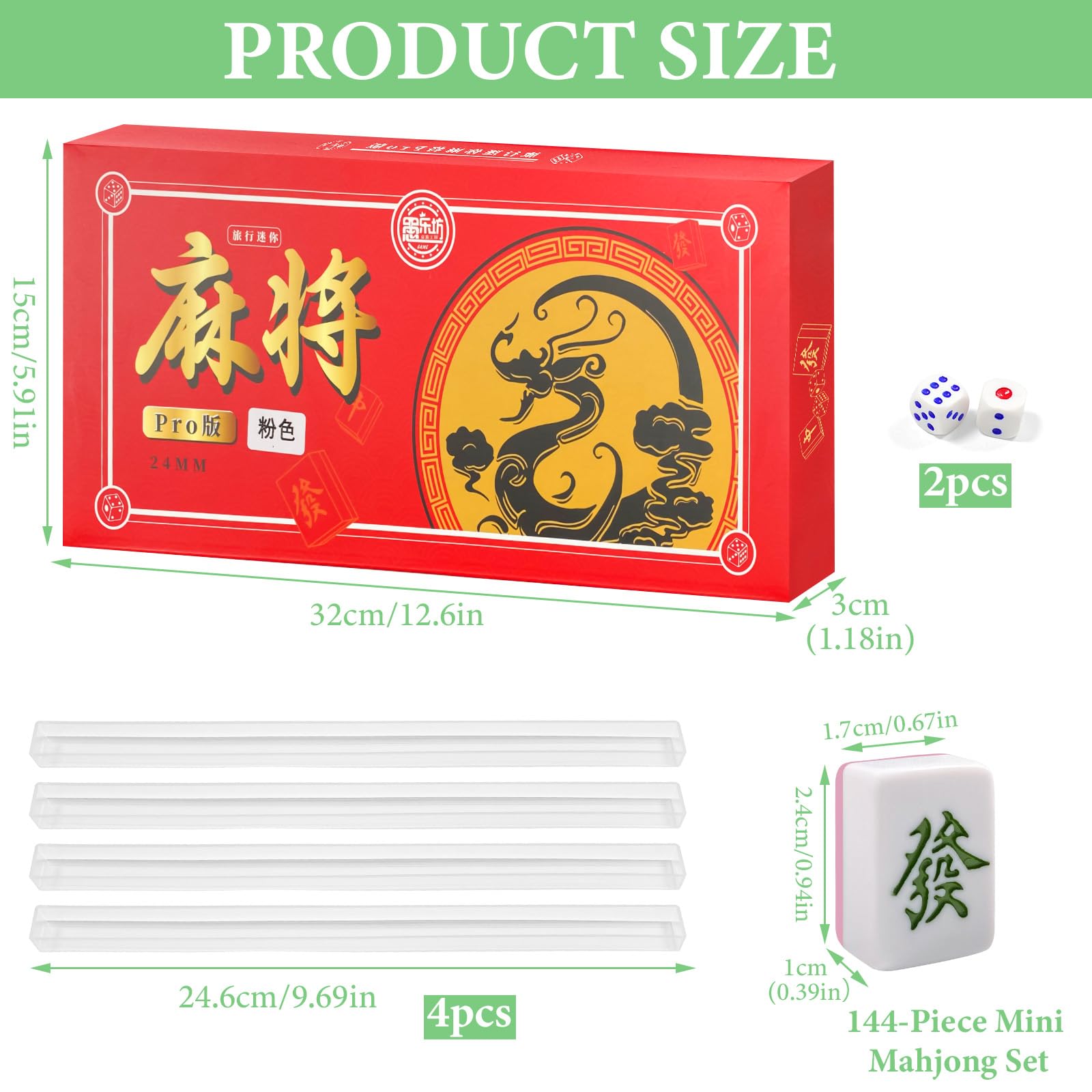 Mini Set Mahjong 24mm, Gioco da tavolo portatile tradizionale con 144 tessere, 4 supporti e 2 dadi, Gioco di viaggio compatto e di strategia per adulti (Rosa)