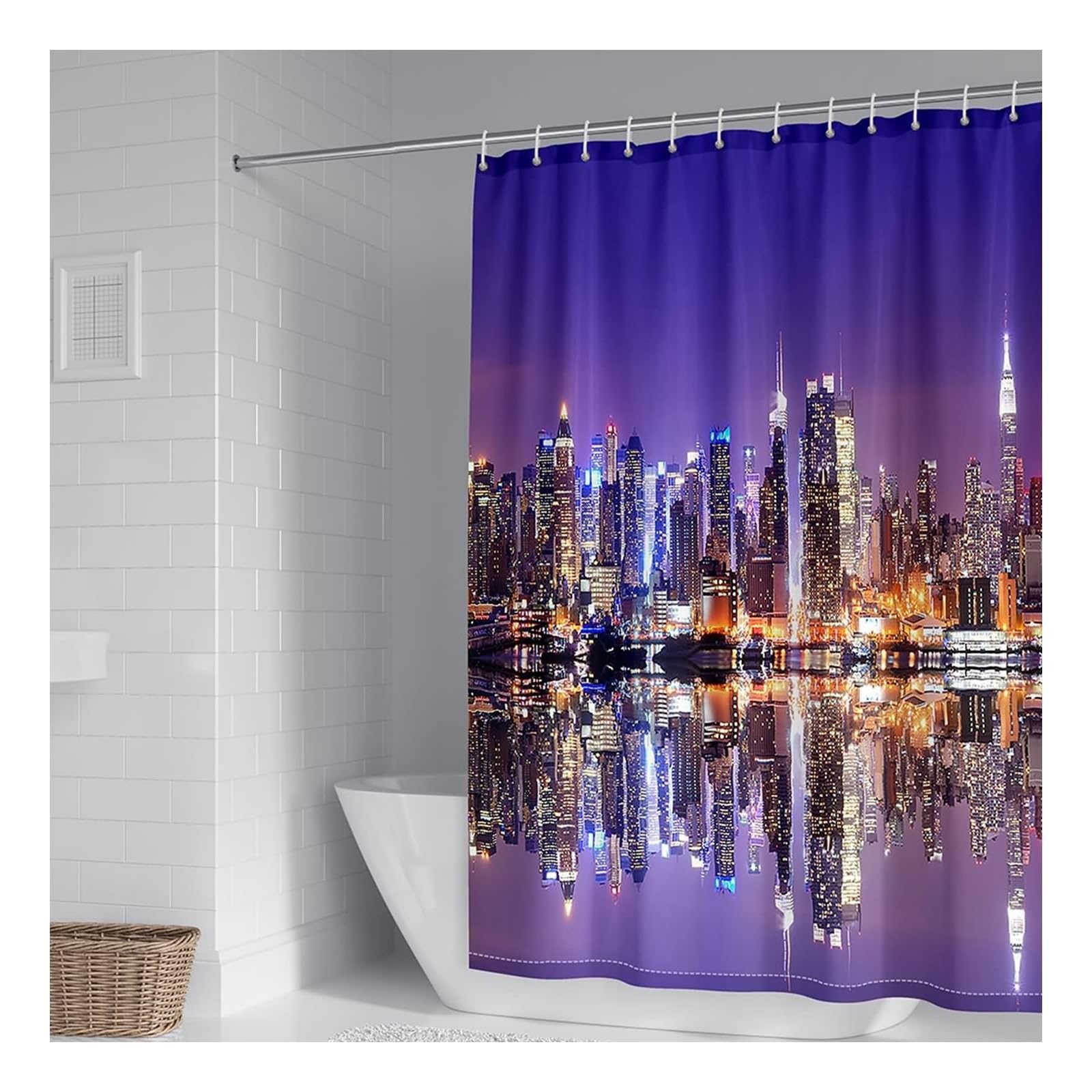 Rideau de douche 120x180 cm violet à motif urbain