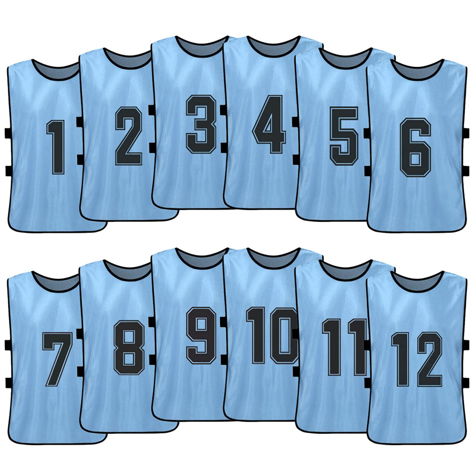 12PCS Kid's Football ES Quick Drying Soccer Jerseys Youth Sports Scrimmage Basketball Team Training Numbered Bibs Practice Sports Vest (Sky blue12pcs for Children) -Layfoo-image-39