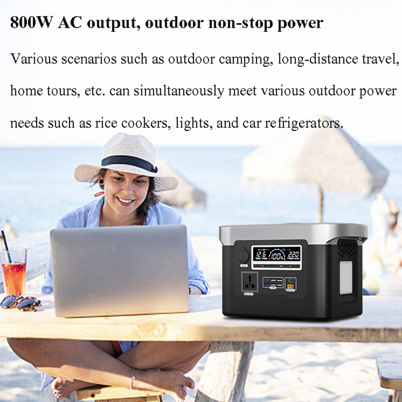 Estación de energía portátil, generador solar de 480 Wh + 800 W con toma de CA de 220 V/120 W para acampar, emergencias, aventuras al aire libre, picnics, pesca, viajes, fiestas,Black-480Wh