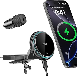 A2C for Qi2 Magsafe CD Car Mount Charger, 15W Wireless Magnetic Phone Holder for Car, CD Slot Phone Mount with Built-in Fan, Compatible for iPhone 17/16/15/14/13/12 Series [with PD Adapter & Cable]