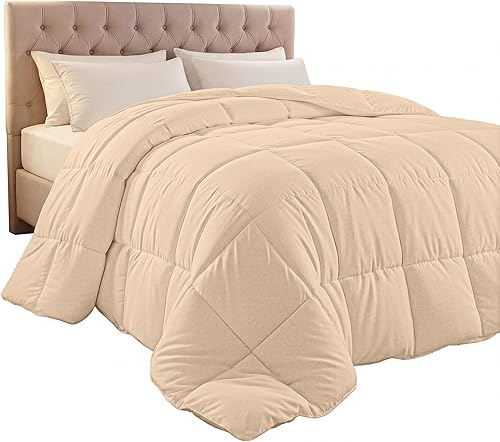 Utopia Bedding - Edredón acolchado con inserto para edredón, edredón acolchado con esquinas, edredón alternativo cosido en caja tamaño queen (Beige)