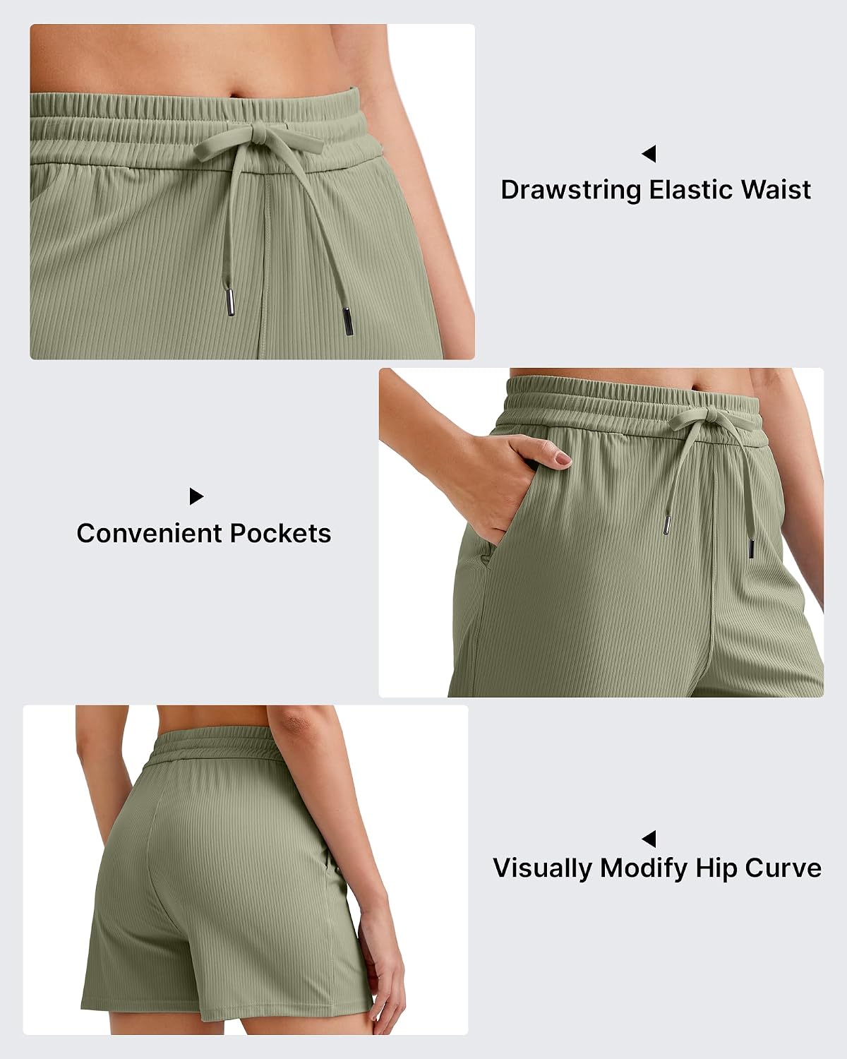 G4Free Ribbed Womens Athletic Shorts High Waisted Drawstring Gym Running Shorts with Pockets