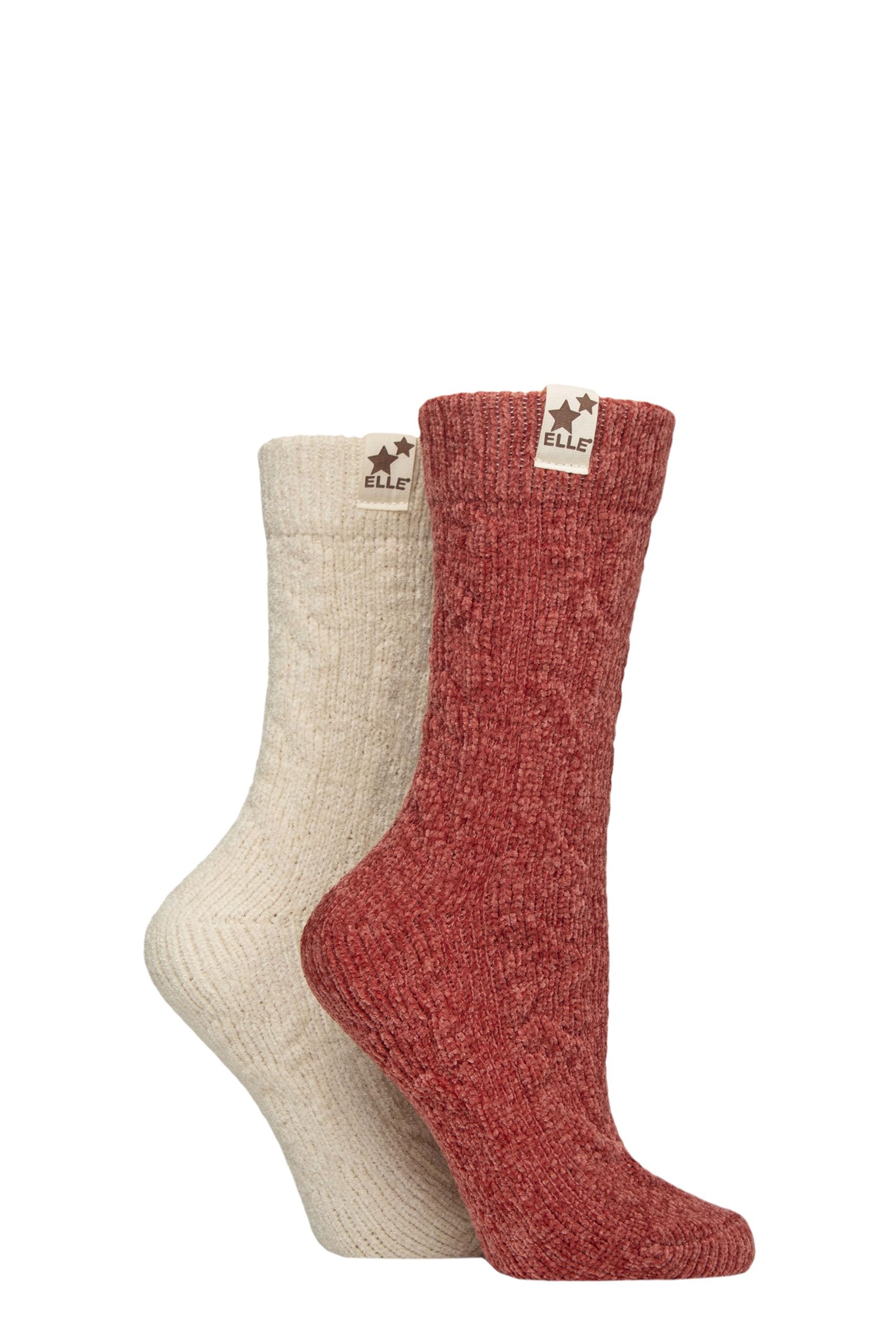 Elle Women's Cream 2 Pair Cable Knit Chenille Boot Socks In Size 4-8