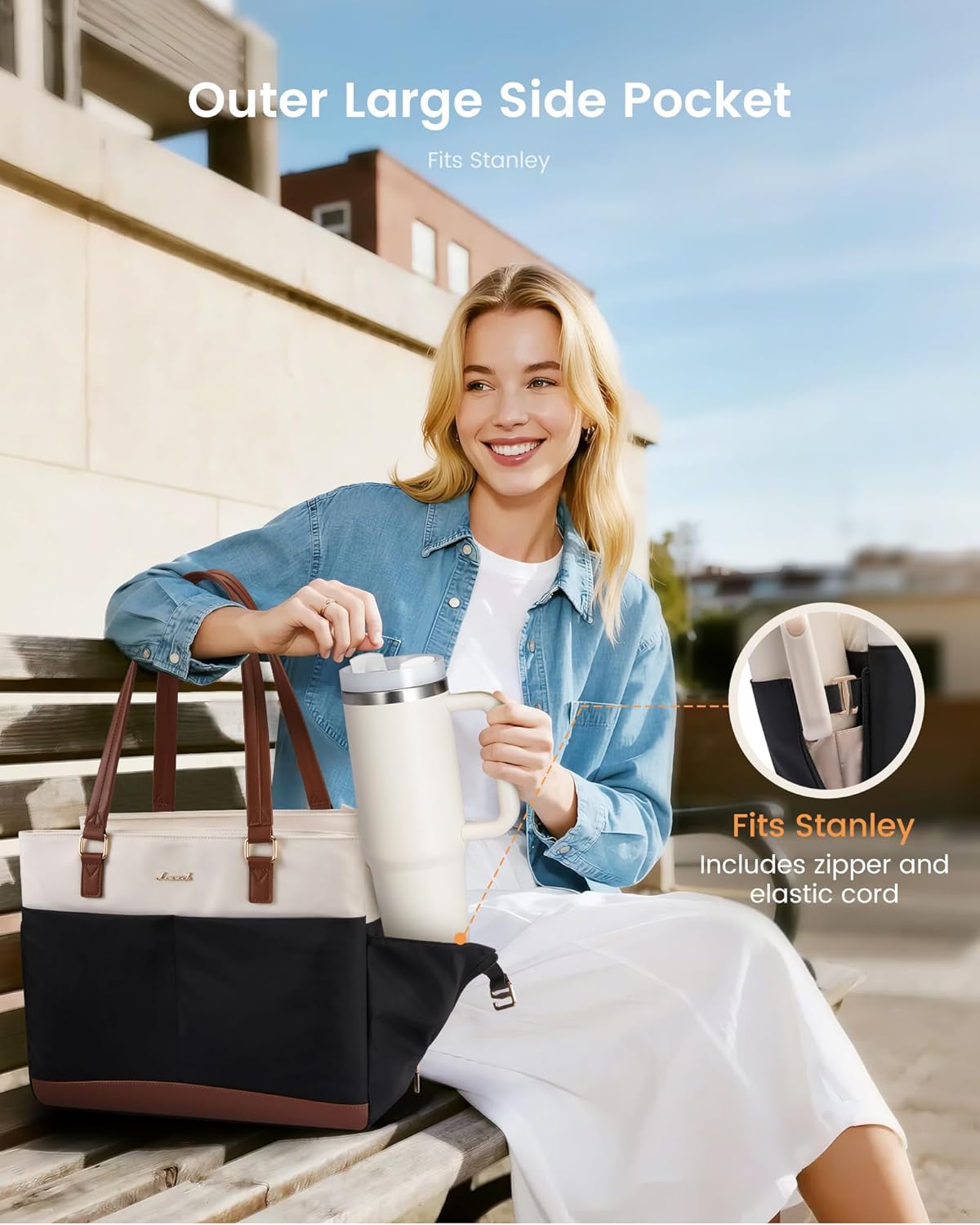 LOVEVOOK Laptop Tote Bag for Women with 3 Separate Pocket Work Bag with Large Cup Holder Computer Briefcase for Teacher Nurse