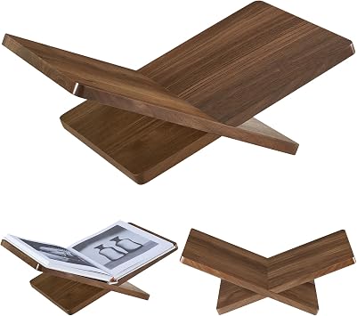 Solid Wooden Book Stand for Desktop Display & Reading 15.7" x 9.4" x 5.7 Extra Large Wood Open Book Holder for Cookbook, Bible, Recipe, Textbook, Magazine N. American Black Walnut