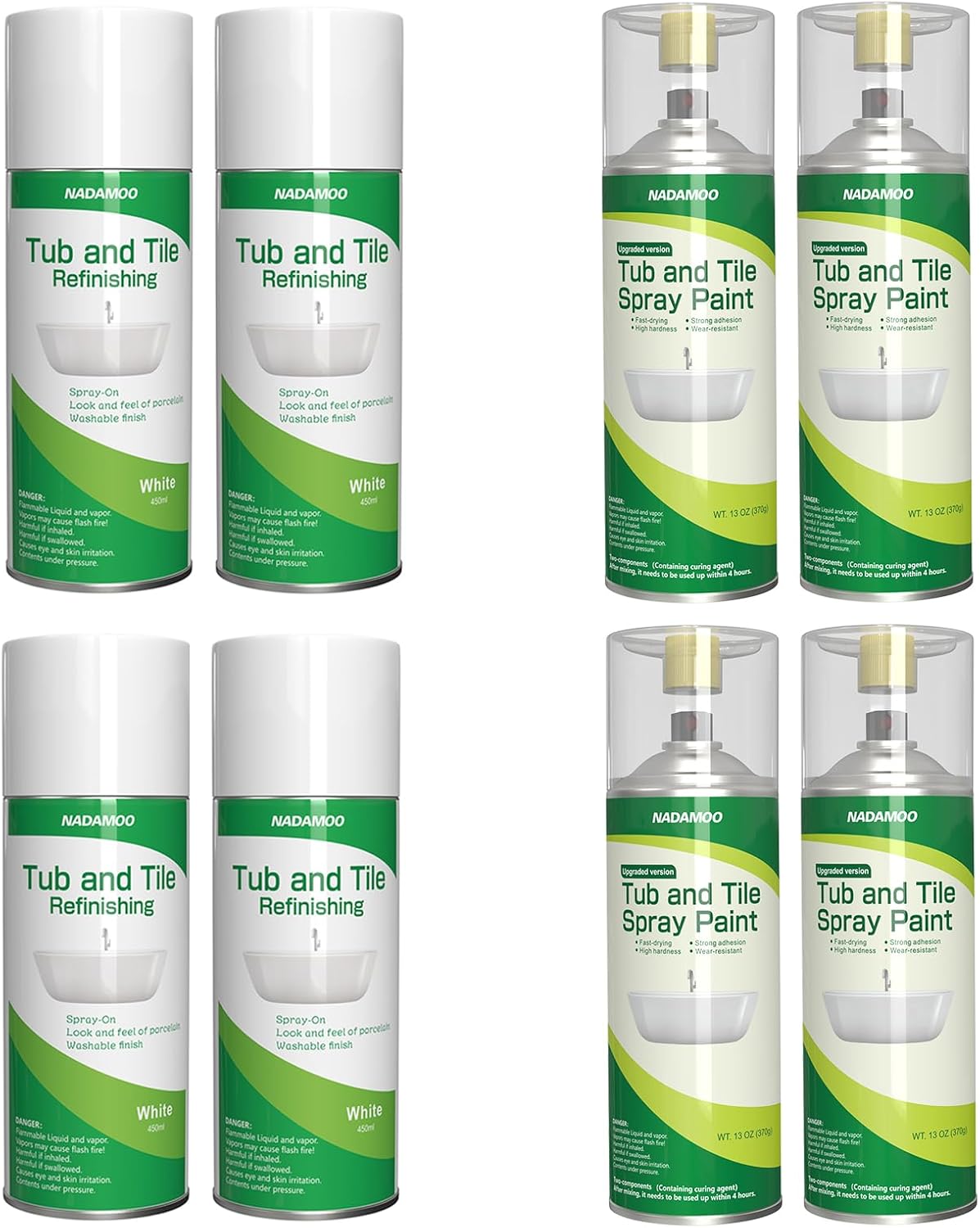 NADAMOO 2-Parts Tub and Tile Spray Paint 4 Cans & 1-Part Tub and Tile Spray Paint 4 Cans