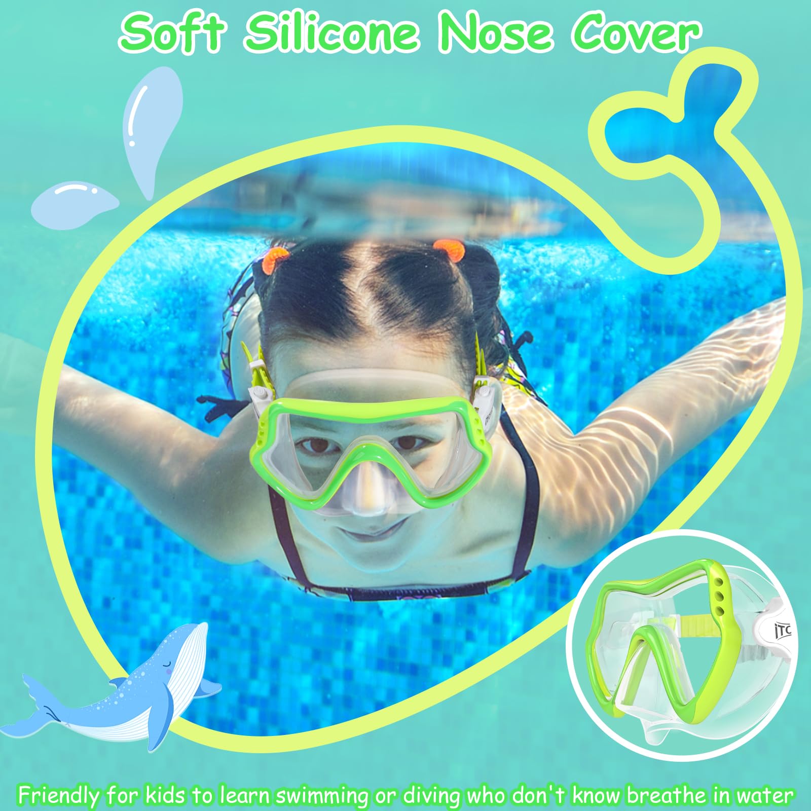 Occhialini da nuoto per bambini con copertura per il naso per ragazzi 8-15 anti-appannamento HD Vision occhiali da piscina occhialini da nuoto