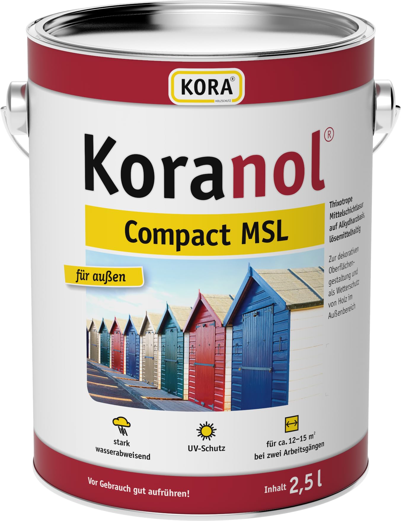 KORA® Koranol® Compact MSL Mittelschichtlasur - Lasur für Holz außen z. B. Fenster, Türen & Holzhäuser - wetterfest, wasserabweisend, seidenglänzend (Eiche hell, 5 Liter)