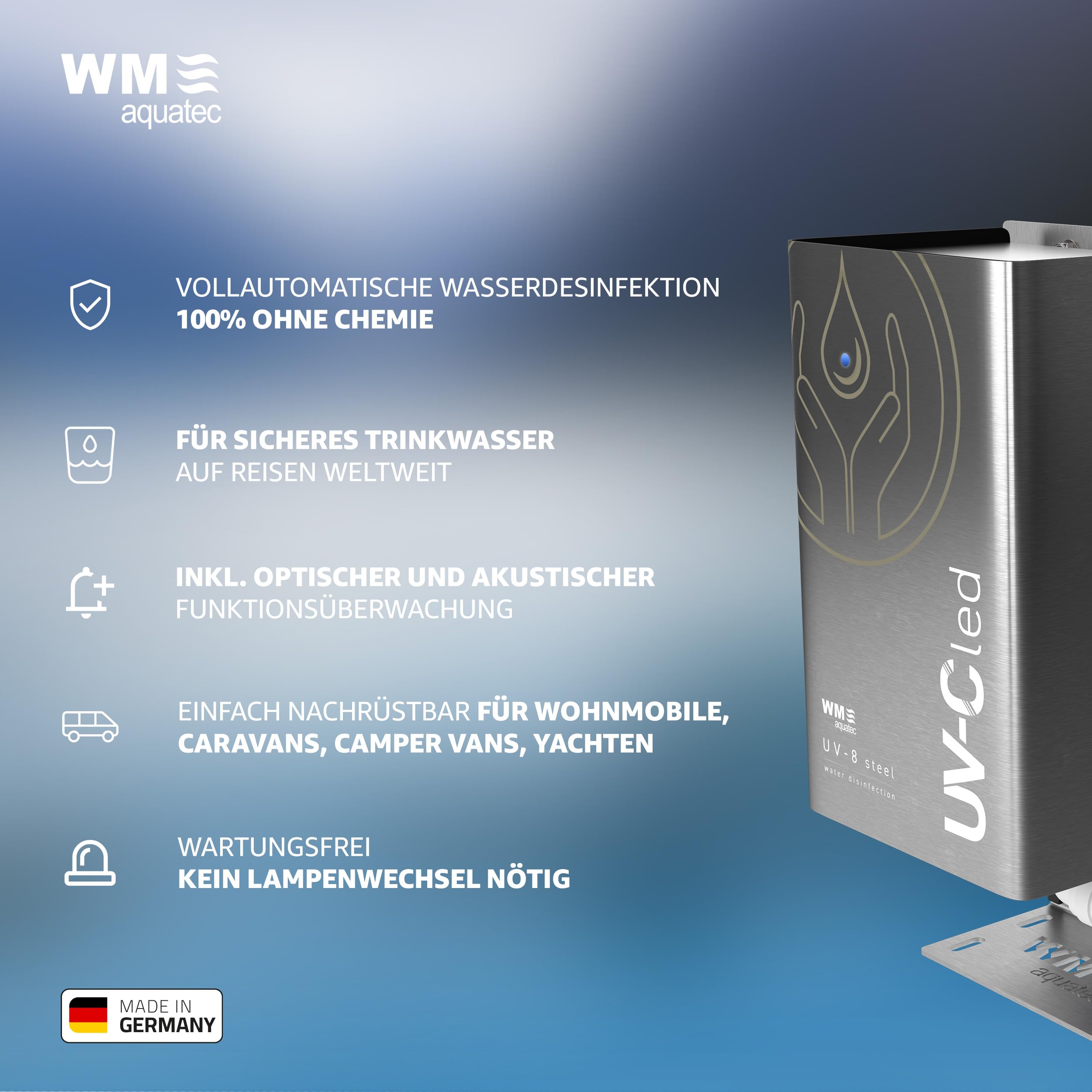WM aquatec Solution complète d'hygiène de l'eau pour camping-cars, caravanes, bateaux et véhicules tout-terrain (réservoirs jusqu'à 100 litres)