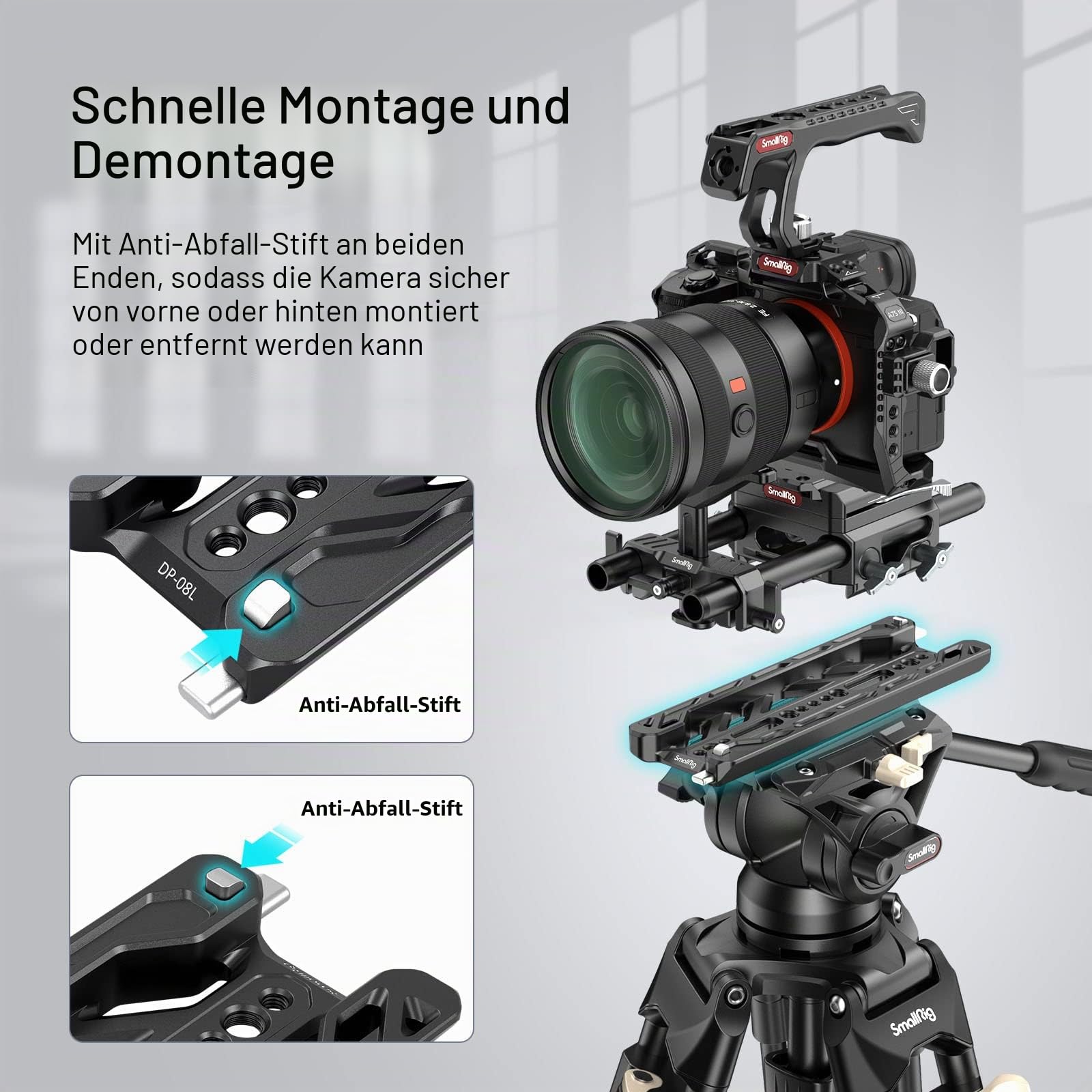 SMALLRIG 8" Dovetail Plate für ARRI Lightweight mit Sicherheitsdesign zum Anbringen von Kit, Grundplatte mit maximaler Belastung von 20 kg, Käseplatte oder Baseplate - 3770
