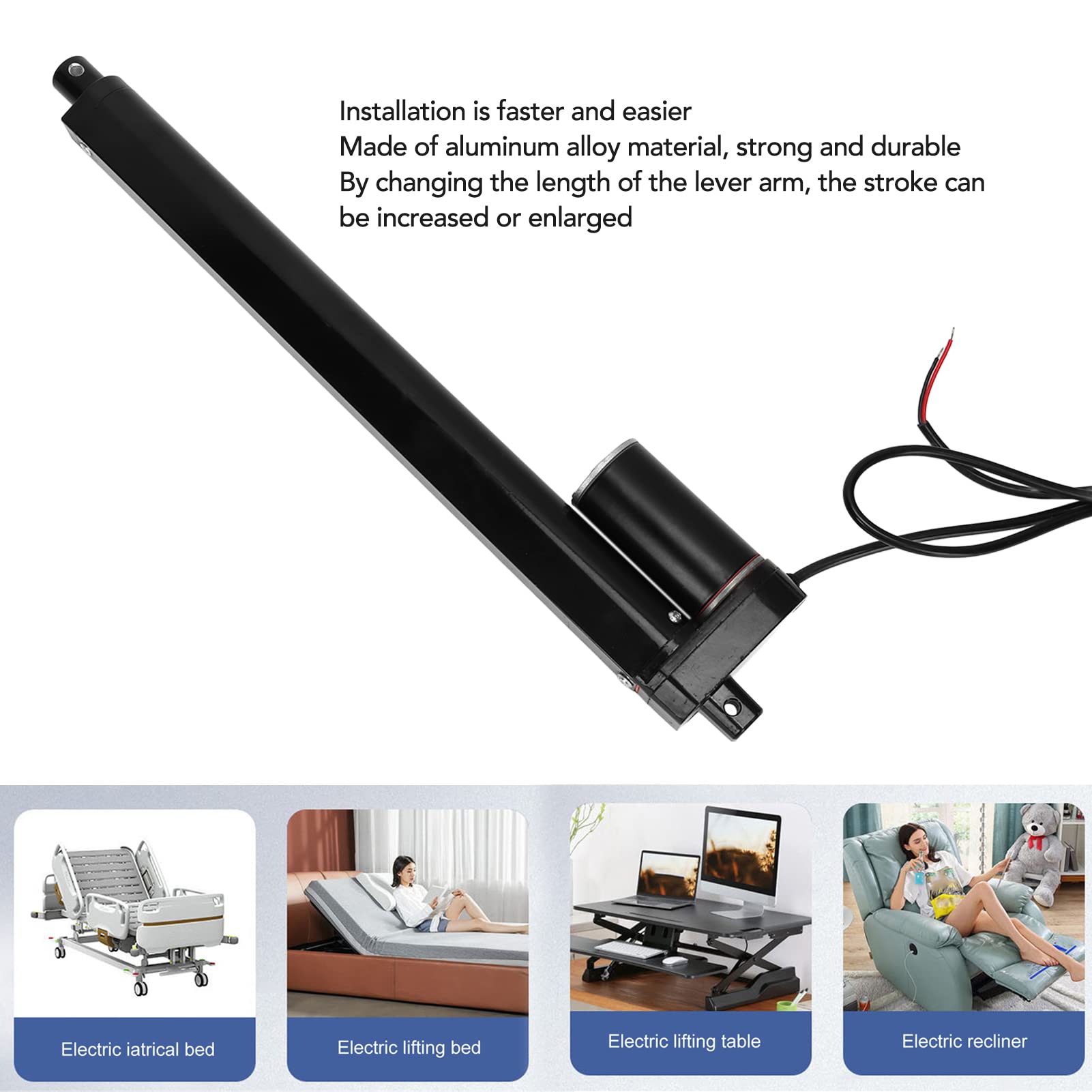 Produktbild von Elektrischer Linearantrieb 24V 1000N – 300mm Hub, IP65, Leise, Aluminium, Für Sitz & Bett