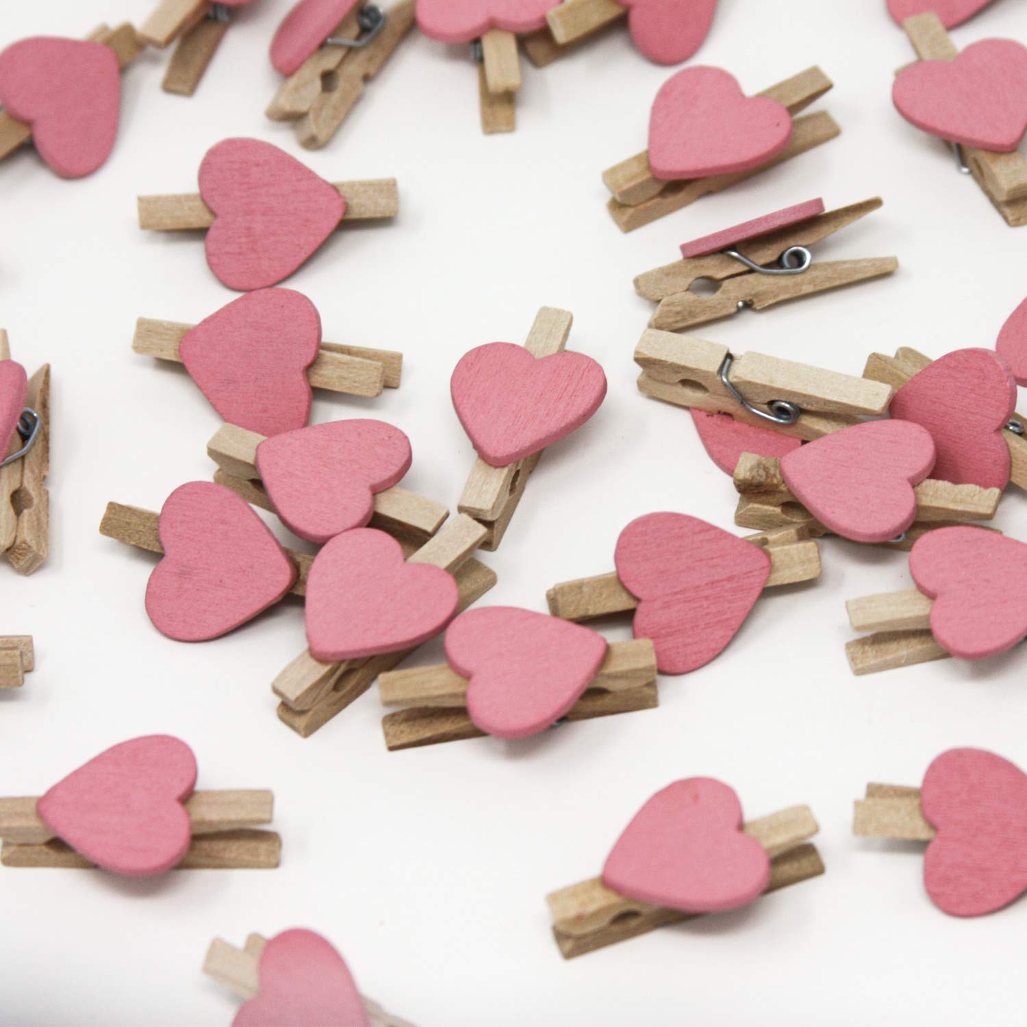 Lot De 50 Mini Pinces à Linge Décoratives En Bois Avec Cœur - Rouge Ou Blanc, Idéales Pour Mariage Et Créations