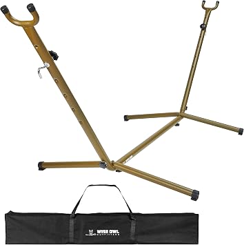 Wise Owl Outfitters Adjustable Portable Hammock Stand, 440lb Capacity | Steel Hammock Frame, Adjustable 3-Hole Design, Fits Single or Double Hammocks, Folds to 44x7in, Non-Slip Feet