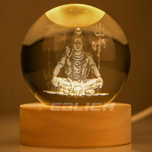 FEBLICH 3D Shiv Crystal Ball Night Lamp, Solar System Light, USB Table Colorful LED Wooden Crystal for Home, Office, Birth...