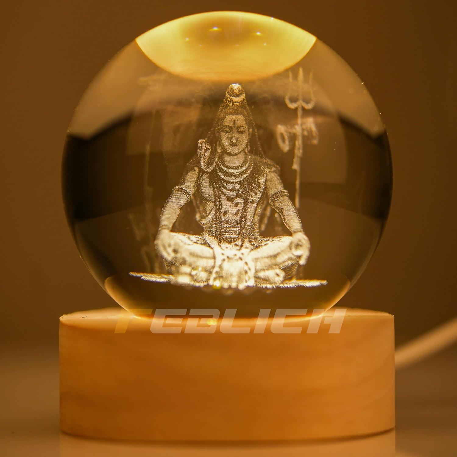 FEBLICH 3D Shiv Crystal Ball Night Lamp, Solar System Light, USB Table Colorful LED Wooden Crystal for Home, Office, Birth...