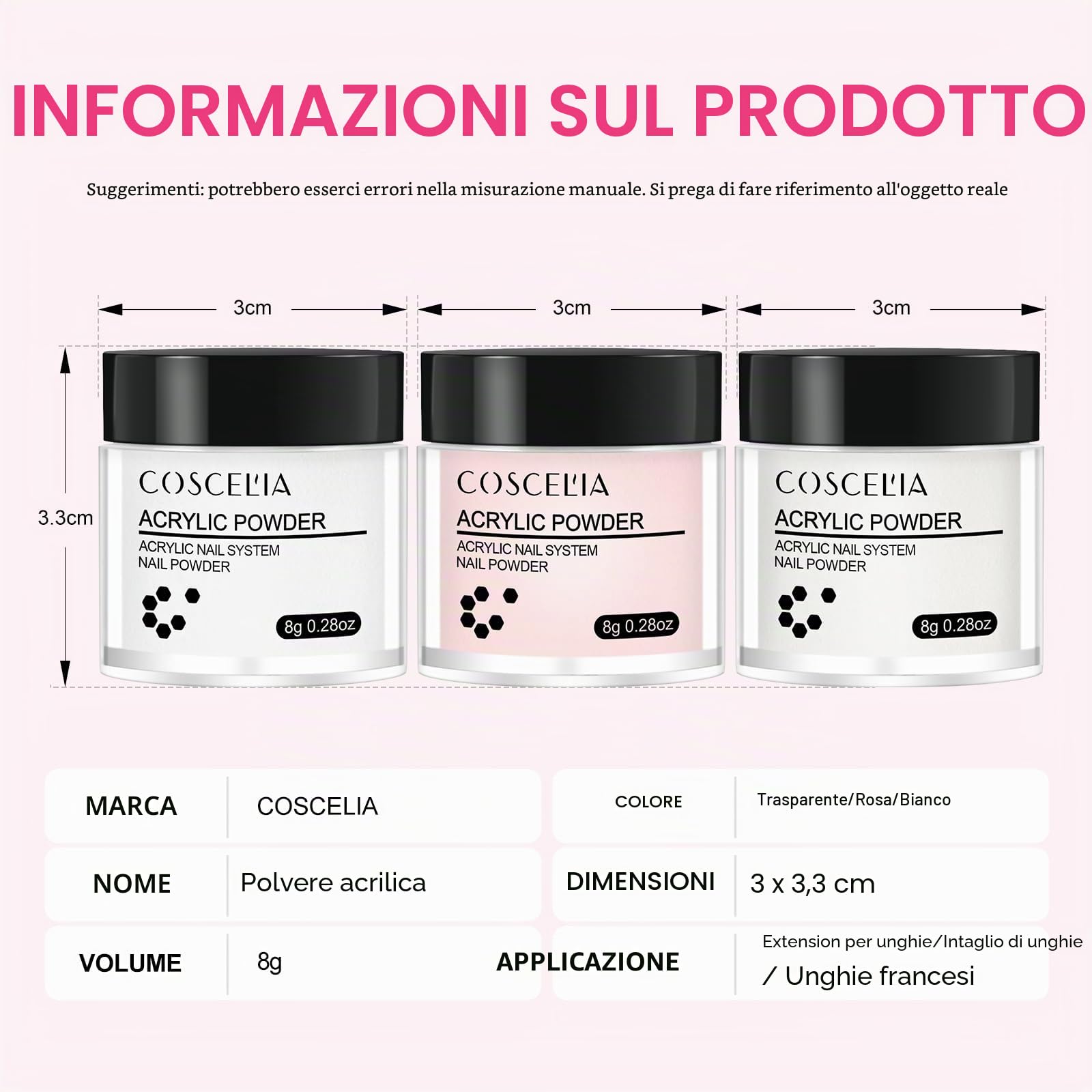 COSCELIA Kit Semipermanente Unghie 3 * 8g Starter Kit Semipermanente Bianco Rosa Trasparente 30ml Monomero Set di Estensione Unghie Regali per Principianti