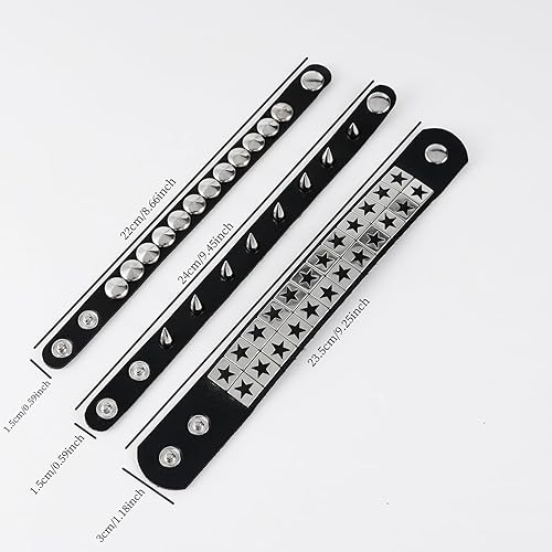 Miniatura 2 de Manfnee Pulsera de cuero punk pulsera gótica pulsera de cuero con metal tachonado joyería de roca