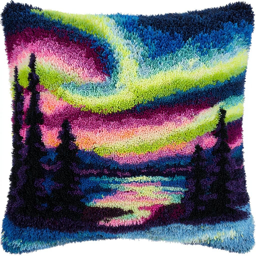 WallustrioaW Latch Hook Pillow Case Kits,Lake Scenery