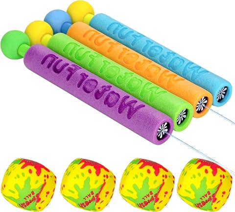 4 PCS Water Guns and Reusable Water Balloons Set | Kids Water Toys with Foam Squirters and Cotton Water Bombs for Pool Garden Beach Party Summer Water Fight Games