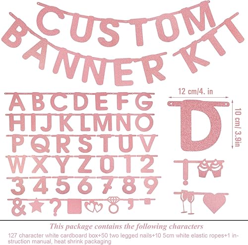 Miniatura 2 de SUNBEAUTY 127 piezas de oro rosa brillante DIY haz tu propia pancarta personalizable letras símbolos para cumpleaños, boda, baby shower, graduación,