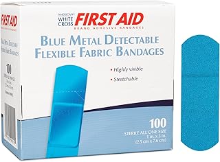American White Cross 99915 Blue Metal Detectable Adhesive Strips, Sterile, Lightweight, 1" Width, 3" Length, Pack of 1200
