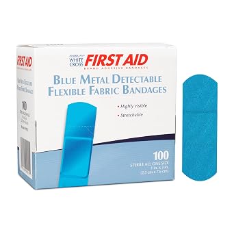 شرائط لاصقة معدنية زرقاء قابلة للكشف من American White Cross 99915، معقمة، خفيفة الوزن، عرض 1 بوصة، طول 3 بوصات، عبوة من 1200 قطعة