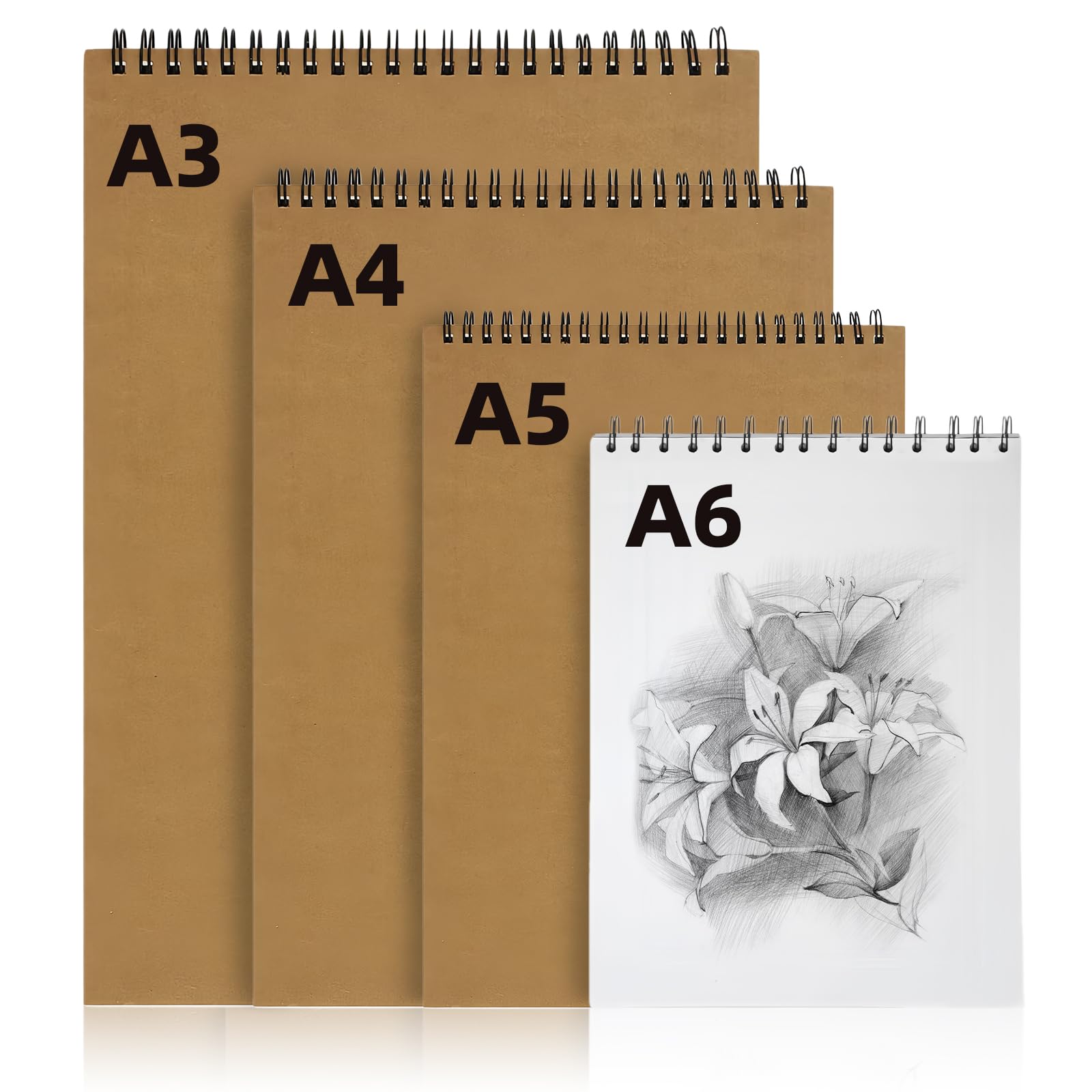 Meetoz White 4 Pack Spiral Bound Landscape Sketchbook, 160Gsm Sketch Drawing Pad With Blank Paper, A3 A4 A5 A6 Drawing Artist Paper, For Painting, Sketching