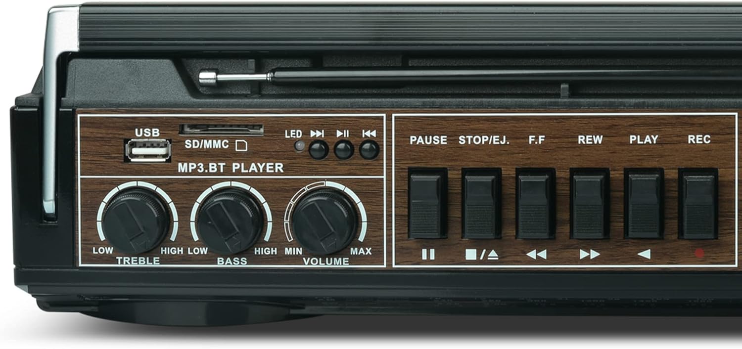 AudioBox Retrobox Bluetooth Boombox Speaker - 2 Way Boombox System with AM/FM/SW Radio, MP3 Playback, USB & SD Card Connection, Cassette Player, Built-in Speaker, 3.5mm Jack, Stereo Sound (Black)